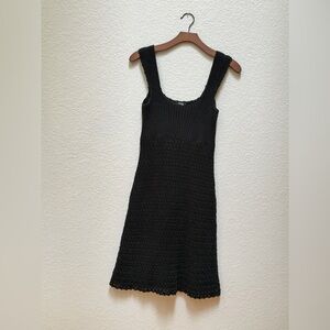 J.Crew Handknit Black Cotton Crochet Dress XS Scalloped Hem